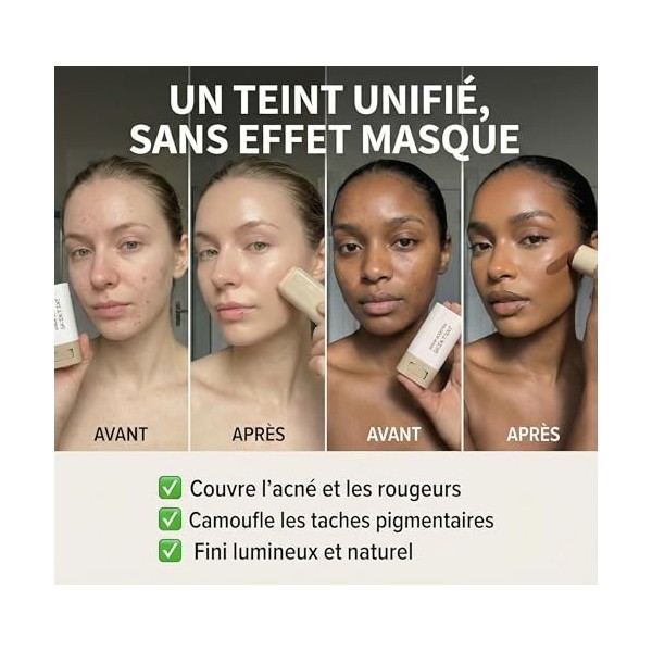 Stick de Teint Sérum Hydratant – Fond de Teint Stick Couvrance Modulable & Fini Naturel – Correcteur Anti-Cernes et Imperfect