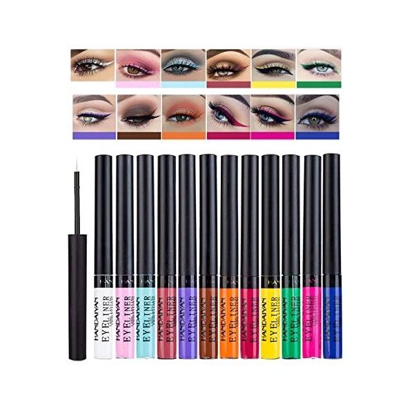 Ensemble deye-liner liquide mat, 12 couleurs, crayon pour les yeux colorés hautement pigmentés anti-taches