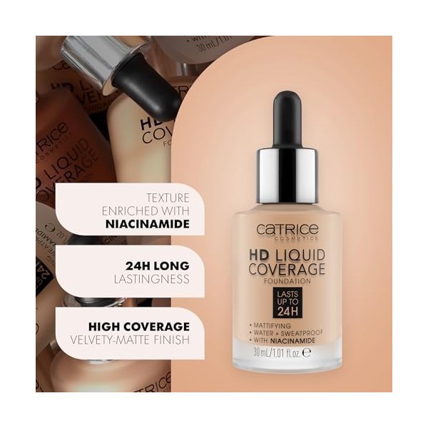 Catrice Cosmetics Hd Liquid Coverage Foundation Fond de Teint, Longue durée, Matifiant, Contrôle du Sébum, Contrôle de La Bri
