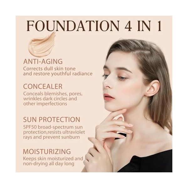 Fondation Liquide, Flawless Colour Changing Warm Skin Tone Foundation, Fond de teint changeant de couleur SPF50+ Correcteur H