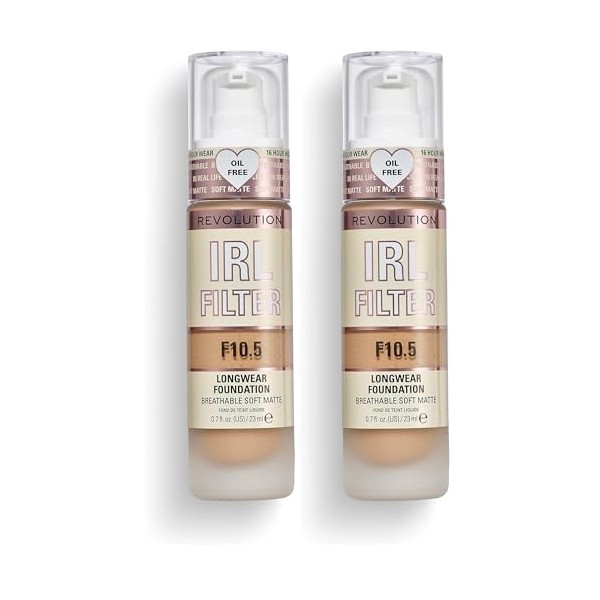 Makeup Revolution, IRL Filter, Longwear, Fond de Teint, F10.5, 23ml Lot de 2 