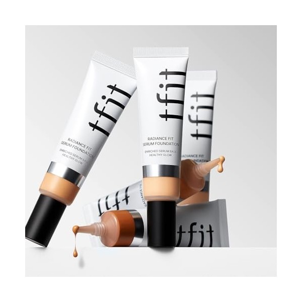 TFIT Fond de teint sérum Radiance Fit - Couverture impeccable, finition rosée, maquillage coréen longue durée, léger, 1,05 oz