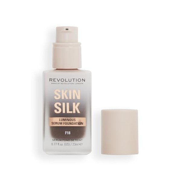 Makeup Revolution, Skin Silk Serum Foundation, Light to Medium Coverage, Contains Hyaluronic Acid, F18, 23ml