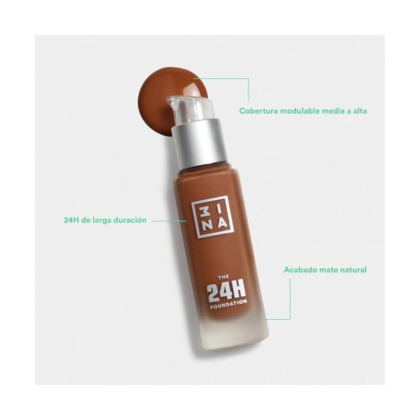 3INA MAKEUP - The 24h Foundation 621 - Fond de Teint Beige foncé avec Sous-Teinte Neutre - Fond de Teint Couvrant Imperfectio