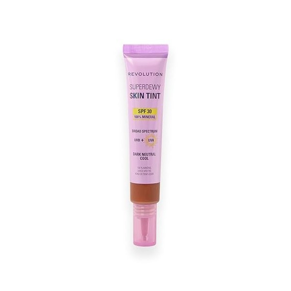 Revolution Superdewy SPF30 Skin Tint, Teint Léger SPF 30 pour Peaux Sensibles et à Imperfections, Couvrance Modulable, Végan,