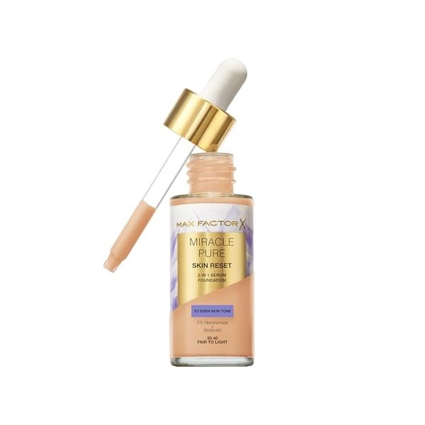 Max Factor Miracle Pure Skin Reset Fond de teint 2 en 1 sérum et fond de teint liquide, couvrance naturelle avec finition mat