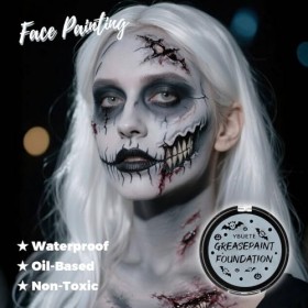 YBUETE Fond de teint de peinture pour le corps gris crème professionnel imperméable à lhuile pour Halloween SFX squelette fa
