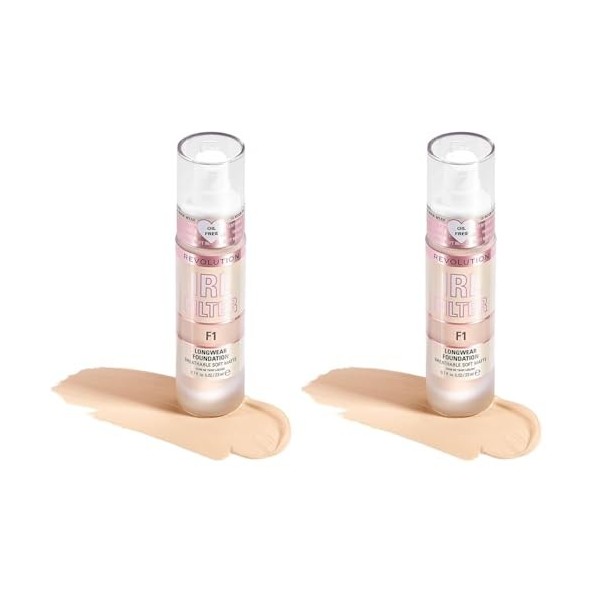 Makeup Revolution, Irl Filter, Longwear, Fond de Teint, F1, 23ml Lot de 2