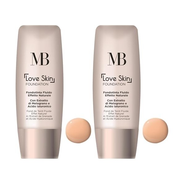MB Milano - Fond de teint Love Foundation - LIGHT BEIGE 02 - Léger & Naturel - Hydrate & Illumine Lot de 2 