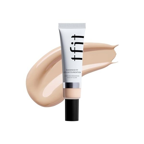 TFIT Fond de teint sérum Radiance Fit - Couverture impeccable, finition rosée, maquillage coréen longue durée, léger, 1,05 oz
