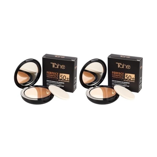 Tahe Compact Foundation Perfect Base de Maquillage Anti-âge, SPF 50+, 15 g 10 Pure Lot de 2