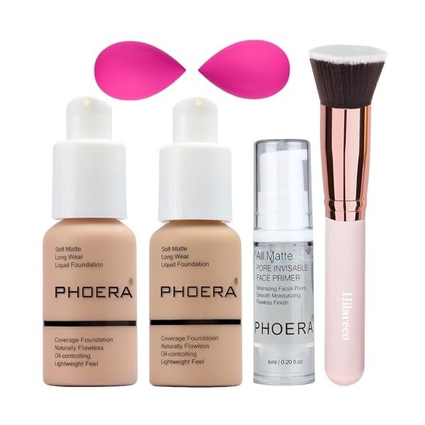 PHOERA Fond de teint, PHOERA maquillage pour femme,PHOERA fond de teint liquide mat couverture complète,PHOERA apprêt,PHOERA