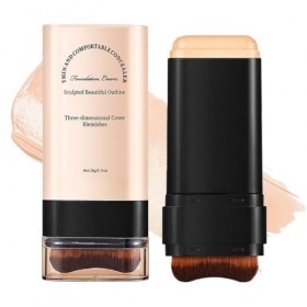 Bâton de fond de teint multi-usages - Stick de fond de teint crème avec pinceau, double tête, anti-cernes et bâton de contour