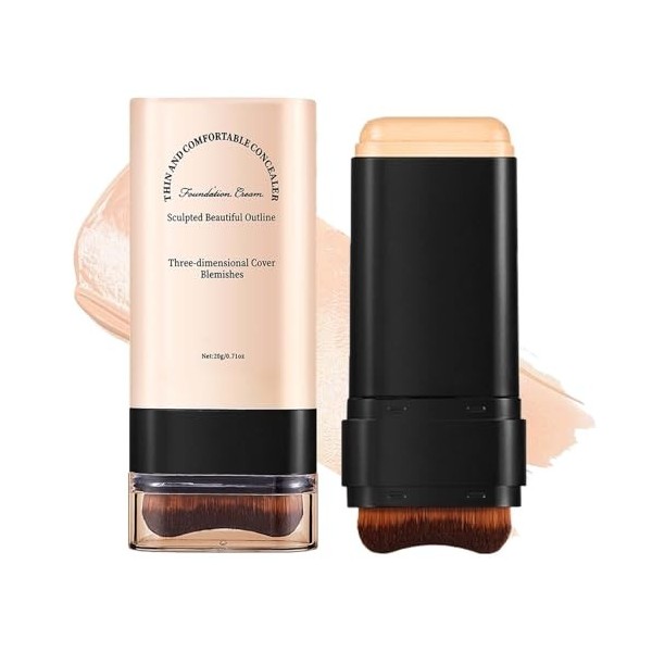 Bâton de fond de teint multi-usages - Stick de fond de teint crème avec pinceau, double tête, anti-cernes et bâton de contour