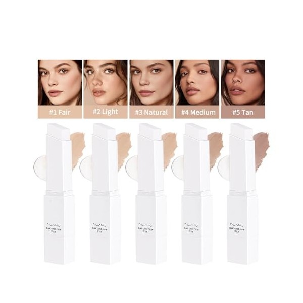 Blanc Cover Cream Stick - Stick fond de teint 2 en 1 qui change de couleur, formule légère à couvrance totale pour une peau i