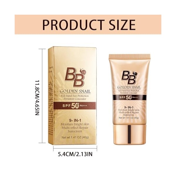 BB Crème Teint Naturel SPF 50+ avec Protection Solaire et Haute Couvrance – Fond de Teint Hydratant et Correcteur pour un Écl