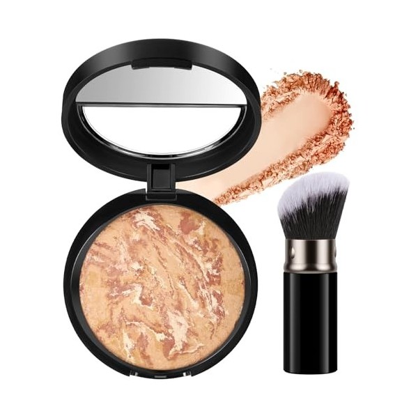 BUTBU Fond de Teint-Poudre Hybride, Fond de Teint Poudre Longue Tenue, fond de Teint En Poudre à Haute Couvrance, Tous Types 
