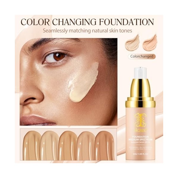 Fondation Liquide, Flawless Colour Changing Warm Skin Tone Foundation, Fond de teint changeant de couleur SPF50+ Correcteur H