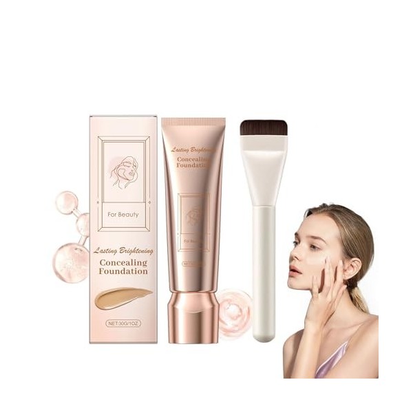 Fond de Teint Couvrant Imperfections, Fond de Teint Liquide Nourrissant Étanche, Fondation Liquide à Longue Tenue Naturelle e
