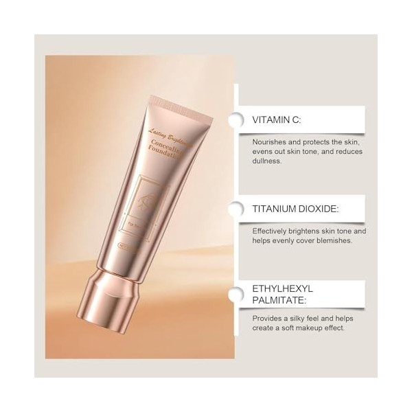 Fond de Teint Couvrant Imperfections, Fond de Teint Liquide Nourrissant Étanche, Fondation Liquide à Longue Tenue Naturelle e