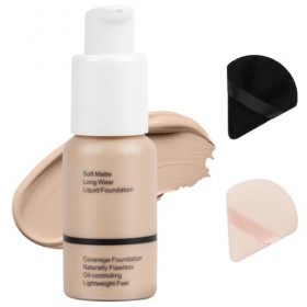 ALIIP Fond de Teint avec Deux Houppettes,Foundation Imperméable Professional,Crème Parfaite,Makeup Fond de Teint Liquide Couv