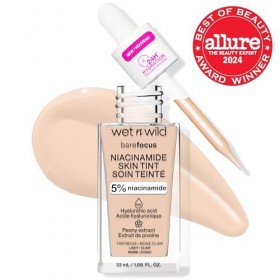 Wet n Wild Bare Focus Niacinamide Skin Tint, Hydratant Teinté à lAcide Hyaluronique, Fond de Teint Sérum Léger Glow, Maquill