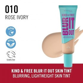 Rimmel London Kind & Free BLUR IT OUT Teint Matifiant,010 Rose Ivory, Contrôle de la brillance toute la journée, Maquillage l