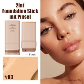 EONFAVE - Fond de teint 2 en 1 avec pinceau, crème mate, imperméable et durable, anti-cernes, portable, hydratant, couvrance 