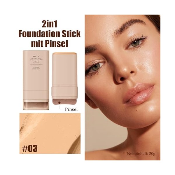 EONFAVE - Fond de teint 2 en 1 avec pinceau, crème mate, imperméable et durable, anti-cernes, portable, hydratant, couvrance