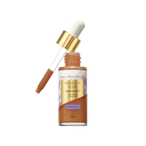 Max Factor Miracle Pure Skin Reset - Fond de teint 90-95 Deep 2 en 1 - Formule sérum 2 en 1 - Peau dapparence saine - Couvra