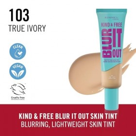 Rimmel London Kind & Free BLUR IT OUT Teint Matifiant,103 True Ivory, Contrôle de la brillance toute la journée, Maquillage l