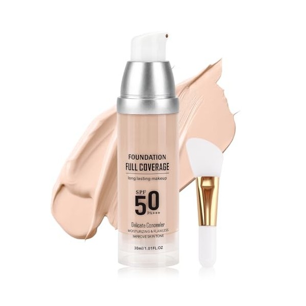 Erinde Fond de Teint Liquide, SPF 50, Long-Lasting Formula, Hydrating, Correcteur Maquillage for Flawless Skin, Suitable for