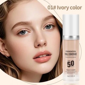 Erinde Fond de Teint Liquide, SPF 50, Long-Lasting Formula, Hydrating, Correcteur Maquillage for Flawless Skin, Suitable for 