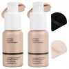 ALIIP 2PCS Fond de Teint avec Deux Houppettes,Foundation Imperméable Professional,Makeup Fond de Teint Liquide Couvrant Tenue
