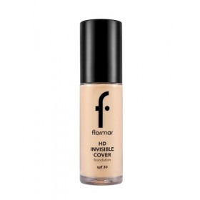 Flormar Invisible Cover HD Foundation – Fond de teint liquide crémeux avec SPF 30, couvrance modulable et fini naturel lumine