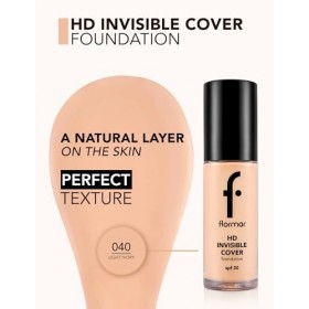 Flormar Invisible Cover HD Foundation – Fond de teint liquide crémeux avec SPF 30, couvrance modulable et fini naturel lumine