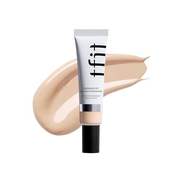TFIT Fond de teint sérum Radiance Fit - Couverture impeccable, finition rosée, maquillage coréen longue durée, léger, 1,05 oz