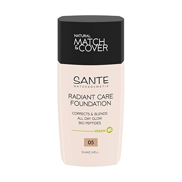 SANTE Naturkosmetik Radiant Care Fond de teint 05 beige neutre, végétalien avec peptides bio et huiles de qualité supérieure,