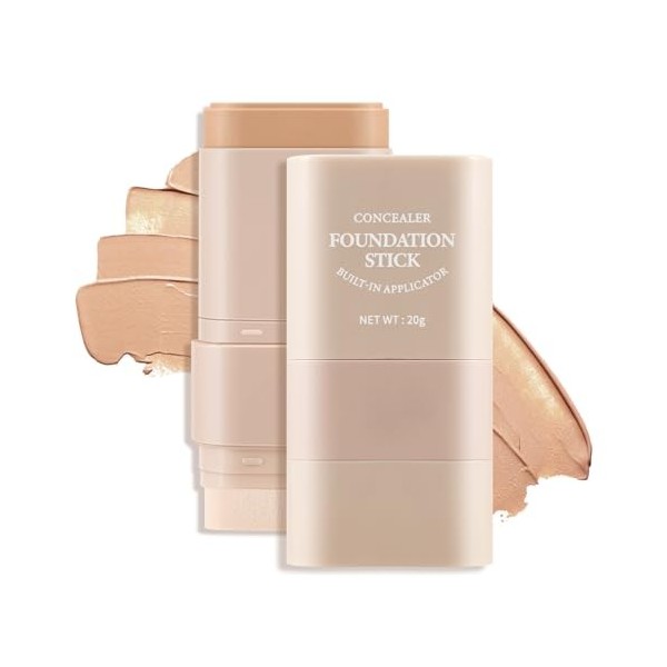 Apooliy Bâton de fond de teint 2 en 1,hydratant et léger,Applicateur intégré,Correcteur de teint crème longue durée,Couleur n