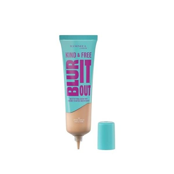 Rimmel London Kind & Free BLUR IT OUT Teint Matifiant, 163 Golden Vanilla, Contrôle de la brillance toute la journée, Maquill