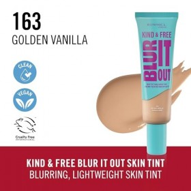 Rimmel London Kind & Free BLUR IT OUT Teint Matifiant, 163 Golden Vanilla, Contrôle de la brillance toute la journée, Maquill