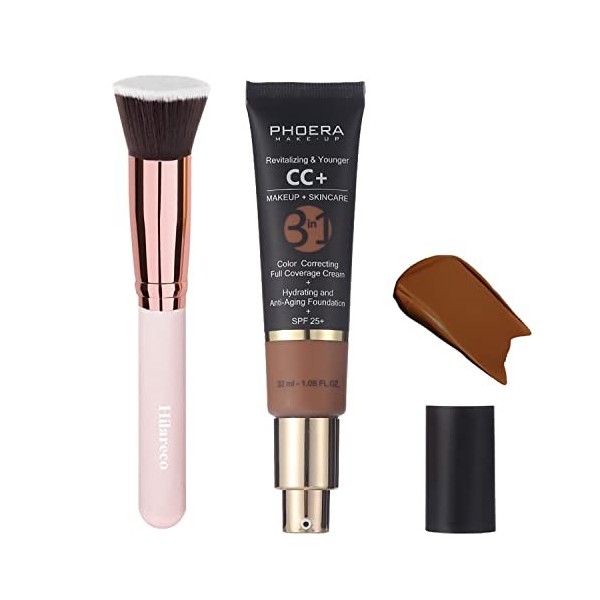 PHOERA CC Crème, Couvrance Légère et Naturelle,PHOERA Fond de Teint Foundation,imperméable Professional Makeup Couvrant Tenue