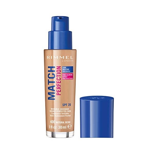 Rimmel - Fond de Teint Match Perfection - Couvrance légère - Hydratation 24h - 400 Natural Beige - 30ml