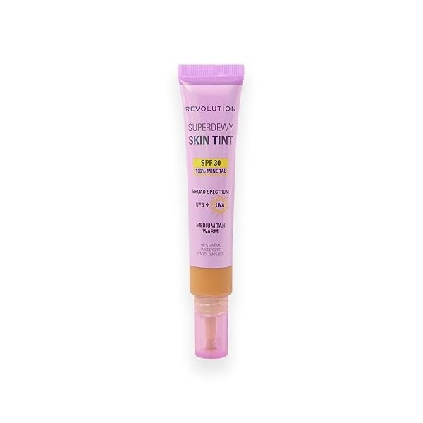 Revolution Superdewy SPF30 Skin Tint, Teint Léger SPF 30 pour Peaux Sensibles et à Imperfections, Couvrance Modulable, Végan,