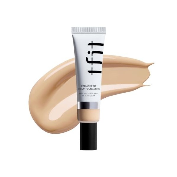 TFIT Fond de teint sérum Radiance Fit - Couverture impeccable, finition rosée, maquillage coréen longue durée, léger, 1,05 oz