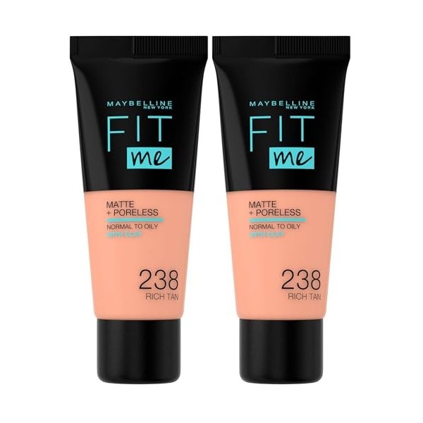 Maybelline New York - Fond de Teint Fluide Fit Me - Matte & Poreless - Peaux normales à grasses - Teinte : 238 Bronze Doré - 