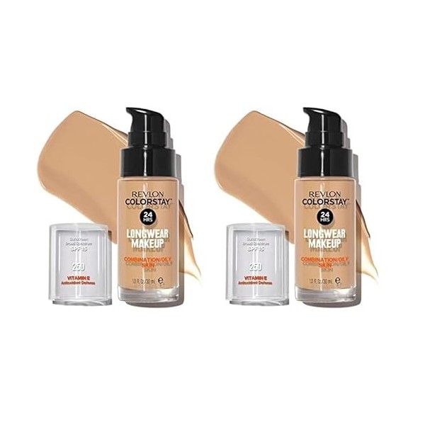 Revlon ColorStay - Fond de teint Longue Tenue 24H - Maquillage Teint et Soin Peaux Mixtes à Grasses - Formule Nourrissante et
