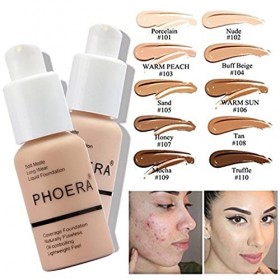 PHOERA Fond de teint, 3 Pcs Kit de maquillage crème contour stick, nuances avec Highlighter & Bronzer & Blush 101+ Fair Cont