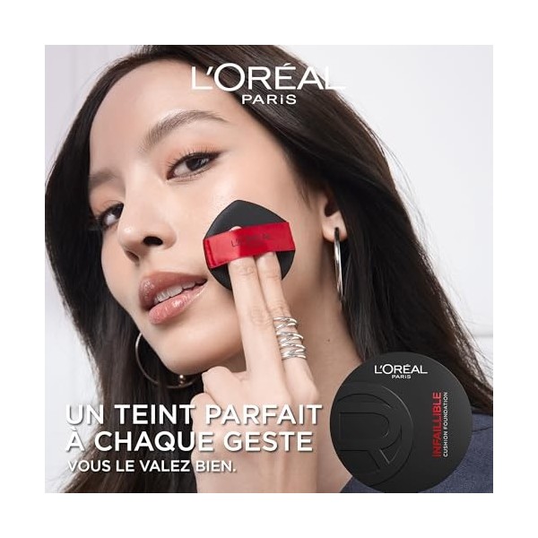 LOréal Paris - Fond de Teint Cushion 24H Air Wear - Haute Couvrance Indétectable - Sans Transfert - Tous Types de Peau - Tei
