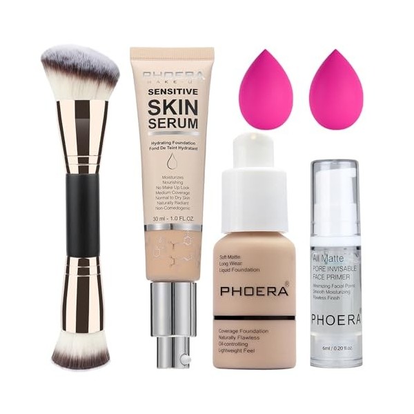 PHOERA Fond de teint couverture complète et couverture moyenne 2024 nouveau fond de teint PHOERA pour peaux matures 102+N02/